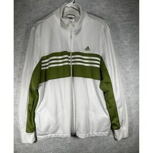 Adidas Womens Track Jacket 3 Stripe Green White Full Zip Pockets Lined Sz XLarge